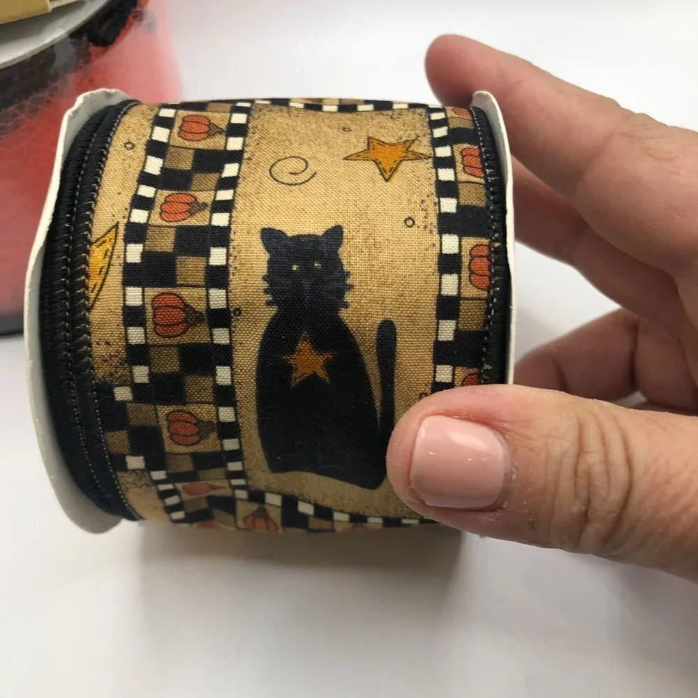 VINTAGE Halloween Crafting Ribbon Lot of 4 Wide Cat Spiderweb Witch Foil  NWT - Picture 5 of 12